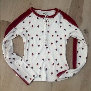 BUCKETLIST White and Red Floral Long Sleeve Top